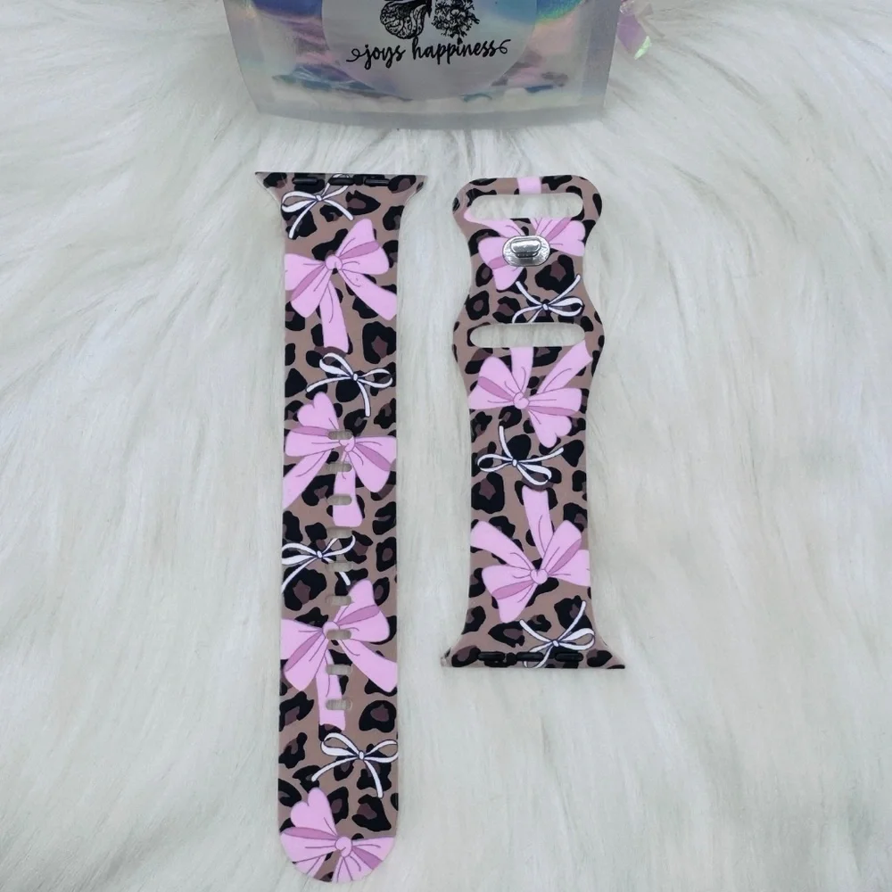 New Pink Bow & Leopard Watch Band For Apple Watch  42mm / 44mm / 45mm /49mm